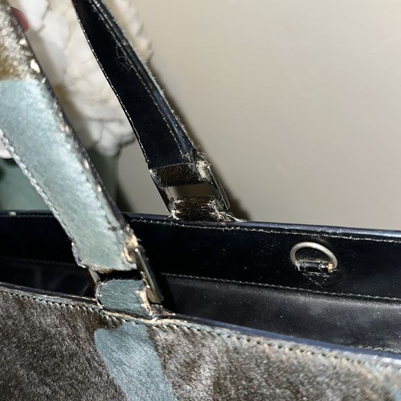 Sold Salvatore Ferragamo Calf Hair Blue & Black Tote Purse - Picture 7 of 14